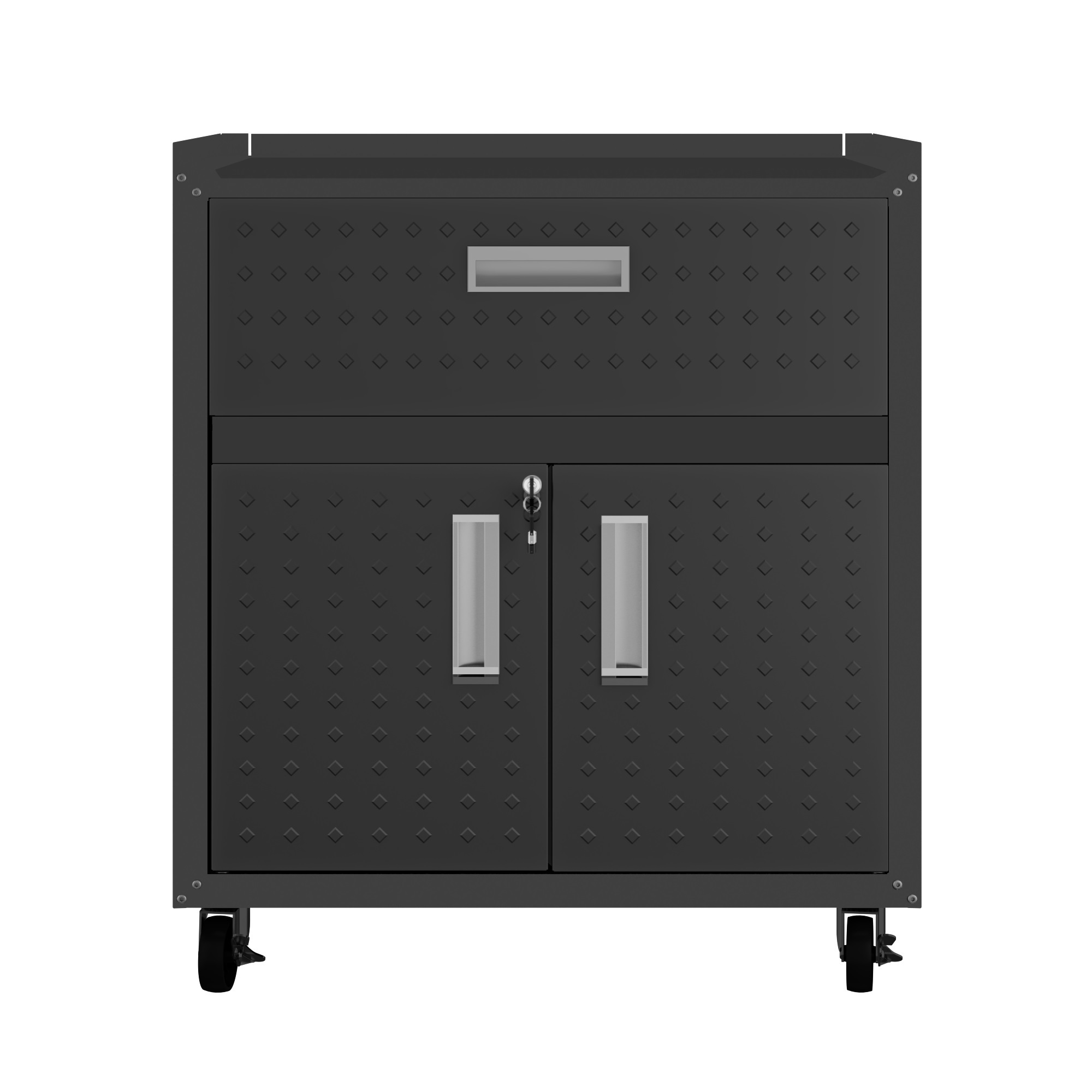 Manhattan Comfort, Fortress Mobile Garage Cabinet in Charcoal Grey, Height 31.5 in, Width 30.3 in, Color Dark Gray, Model# 2GMCC